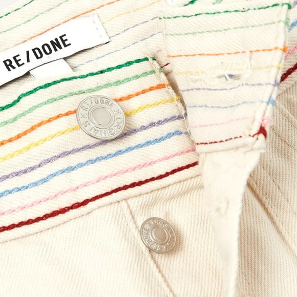 Re Done Re/Done Denim Blanca Jeans White Cream Rainbow Stitching 30 - Picture 3 of 6